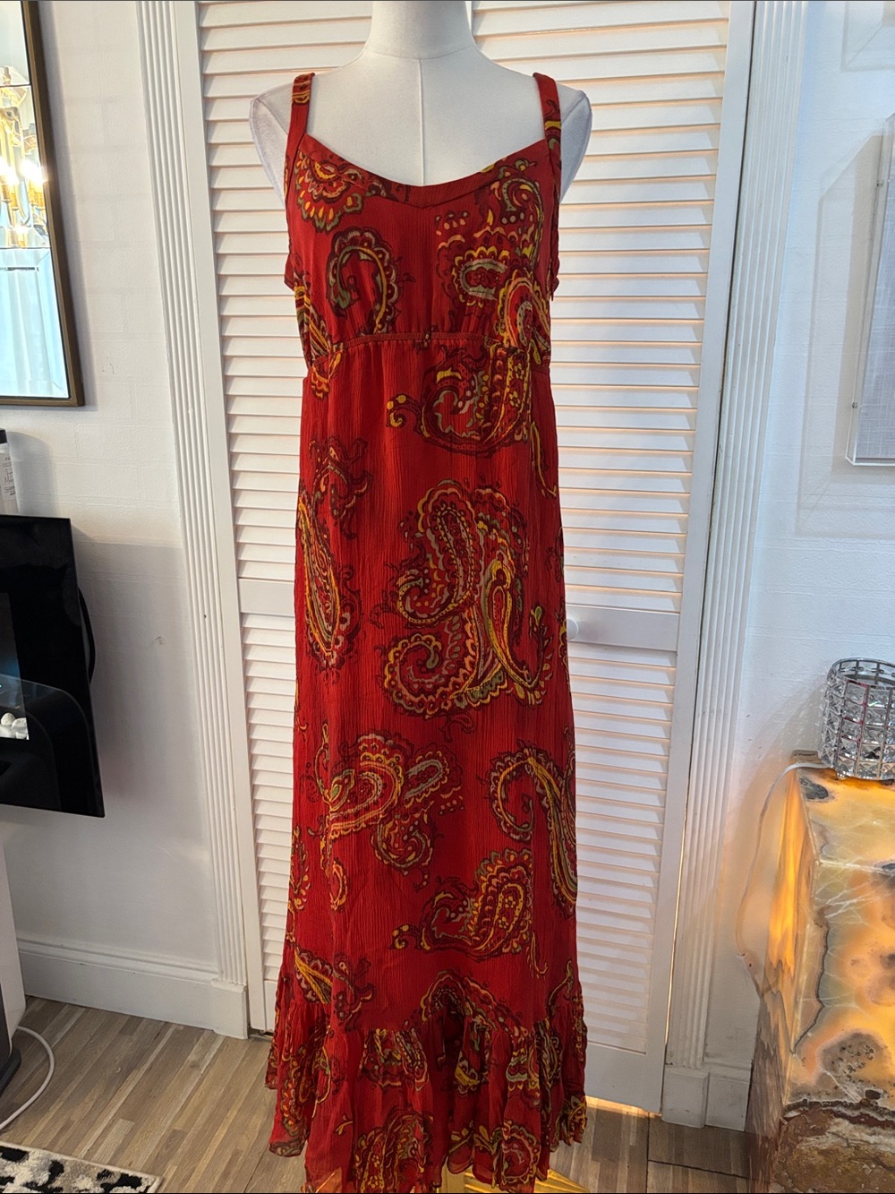 Anne Klein Red Paisley 100% silkMaxi Dress, US10